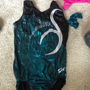 turquoise and black GK gymnastics leotard